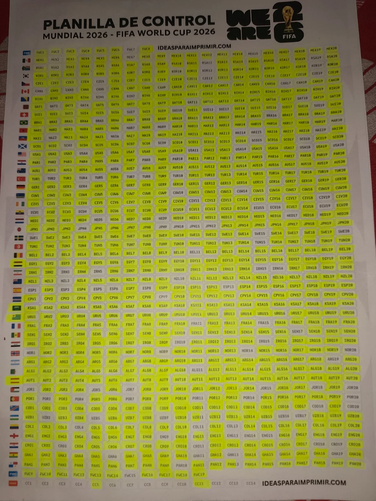 LISTA DE CROMOS FALTANTES