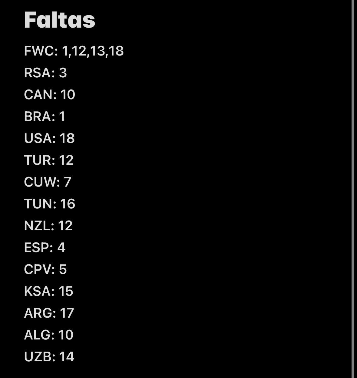 Faltas Mundial 2026